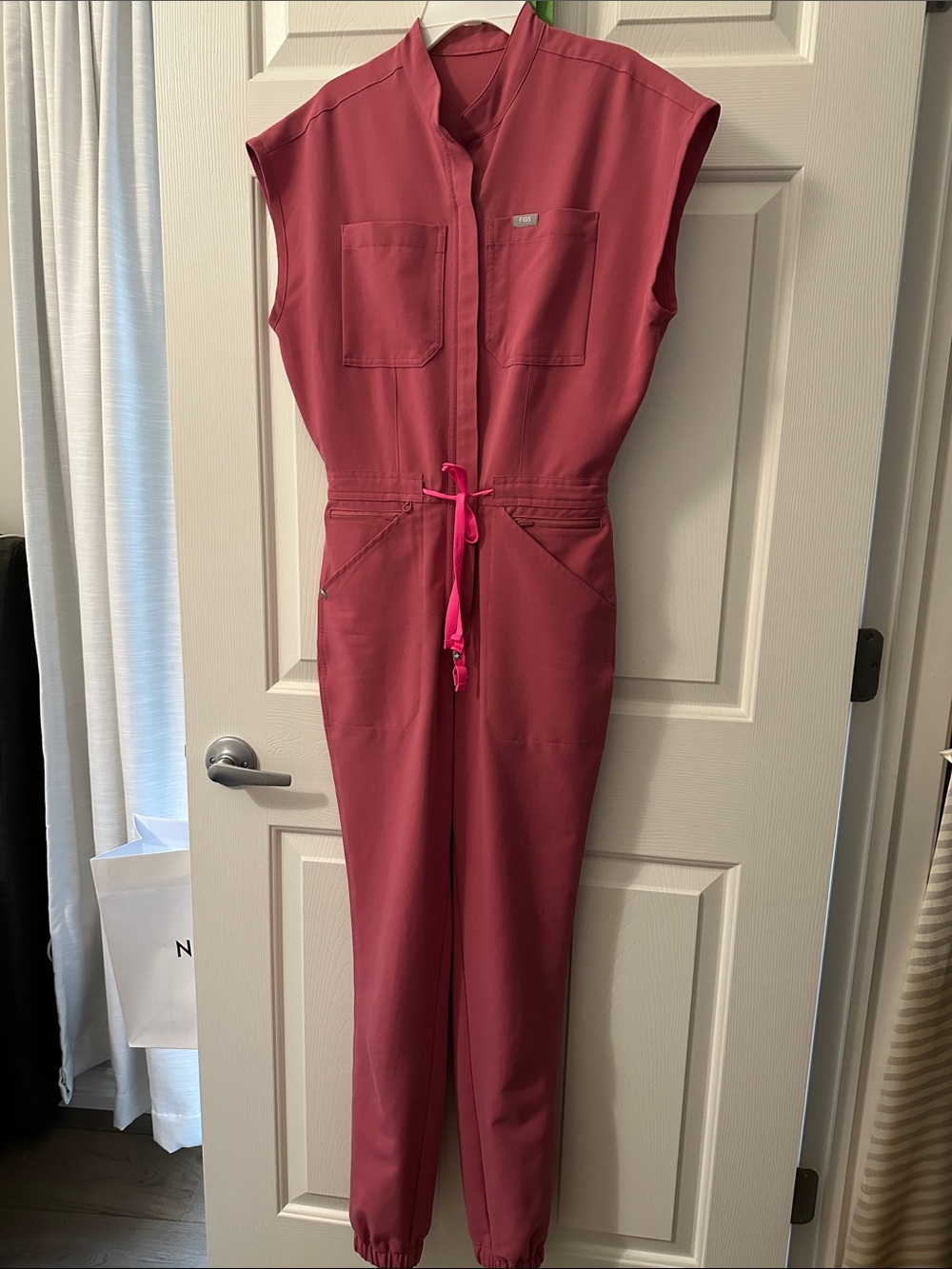 Figs Sleeveless Jumpsuit in Rose with Pink Drawstring XXS